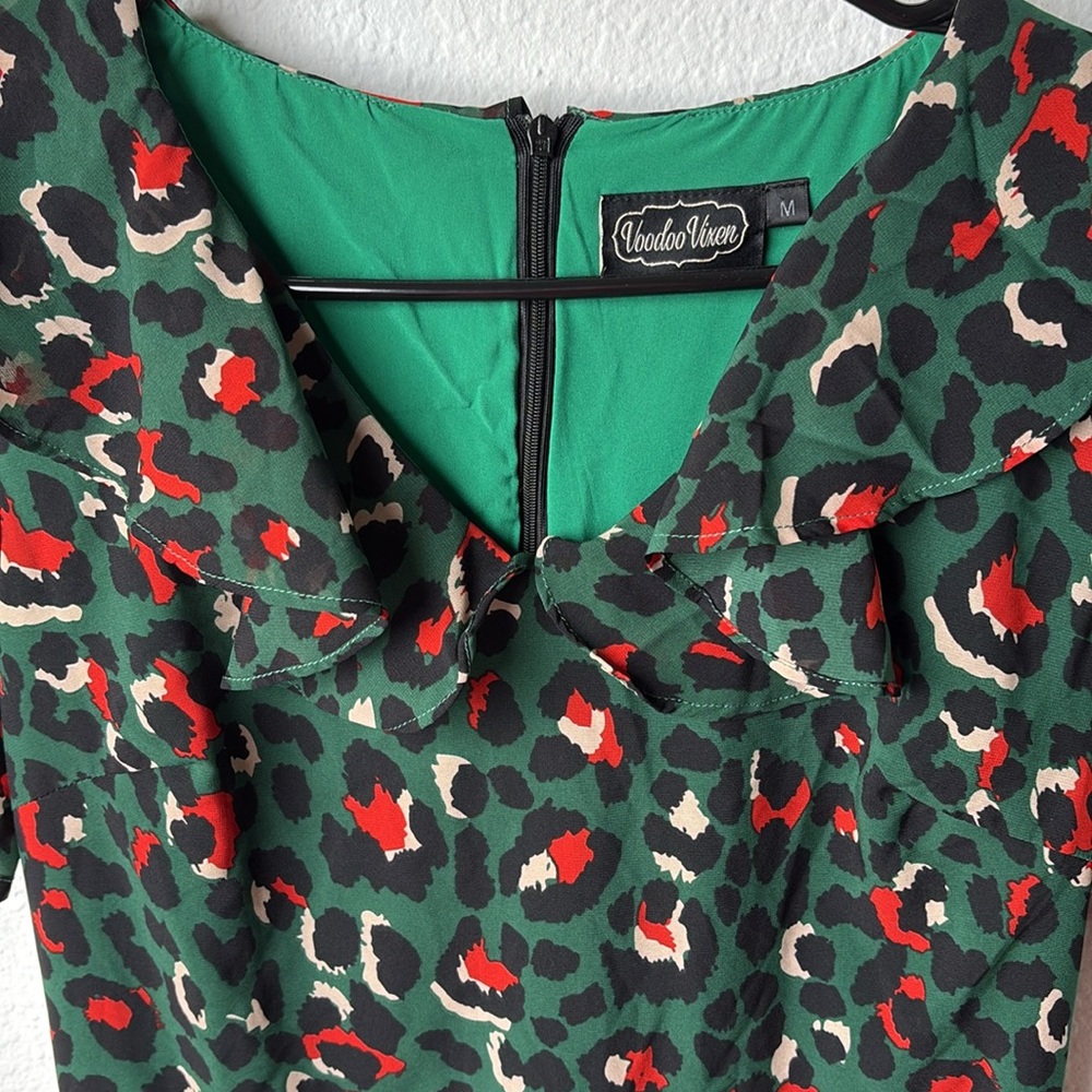 Voodoo Vixen Stylish Green and Red Leopard Spots Dress - Picture 2 of 4